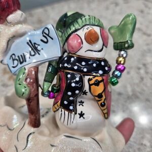 Vrg Blue Sky Corp 2003 Snowman Bird Tealight Holder Heather Golomine Christmas